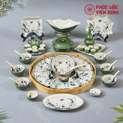 Bộ Bát Đĩa Gốm Sứ Bát Tràng Cao Cấp - Phúc Lộc Viên Minh - VM510