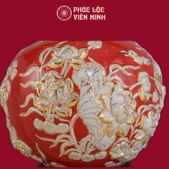 Bình Hút Lộc Thuận Buồm Xuôi Gió Men Đỏ Họa Tiết Trắng Vẽ Vàng Gốm Sứ Bát Tràng - Phúc Lộc Viên Minh