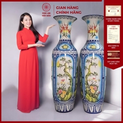 Đôi Lộc Bình Tứ Cảnh Men Màu Gốm Sứ Bát Tràng - Phúc Lộc Viên Minh - PL028