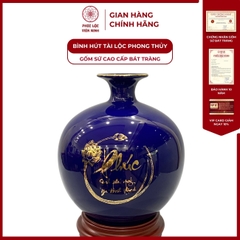 Bình Hút Lộc Song Ngư Vọng Nguyệt Dán Decal Vàng Kim Gốm Sứ Bát Tràng - Phúc Lộc Viên Minh