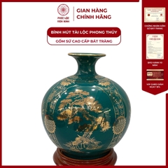 Bình Hút Lộc Tứ Cảnh Decal Vàng Kim Gốm Sứ Bát Tràng - Phúc Lộc Viên Minh