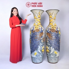 Đôi Lộc Bình Họa Tiết Công Đào Gốm Sứ Bát Tràng - Phúc Lộc Viên Minh - PL063