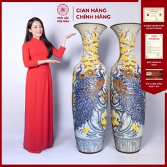 Đôi Lộc Bình Họa Tiết Công Đào Gốm Sứ Bát Tràng - Phúc Lộc Viên Minh - PL063