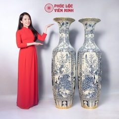 Đôi Lộc Bình Họa Tiết Tứ Cảnh Gốm Sứ Bát Tràng - Phúc Lộc Viên Minh - PL064