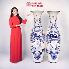 Đôi Lộc Bình Họa Tiết Phúc Đức Gốm Sứ Bát Tràng - Phúc Lộc Viên Minh - PL066