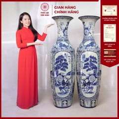 Đôi Lộc Bình Họa Tiết Tứ Cảnh Gốm Sứ Bát Tràng - Phúc Lộc Viên Minh - PL067