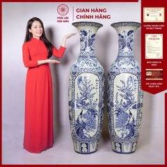 Đôi Lộc Bình Họa Tiết Tứ Cảnh Gốm Sứ Bát Tràng - Phúc Lộc Viên Minh - PL068