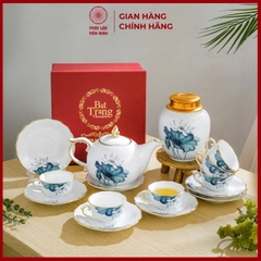 Bộ Ấm Chén Cao Cấp Gốm Sứ Bát Tràng - Phúc Lộc Viên Minh - LD005