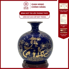 Bình Hút Lộc Nhị Cảnh Thuận Buồm Xuôi Gió, Tài Lộc Dán Decal Vàng Kim Gốm Sứ Bát Tràng - Phúc Lộc Viên Minh