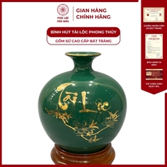 Bình Hút Lộc Chim Công Tài Lộc Dán Decal Vàng Kim Gốm Sứ Bát Tràng - Phúc Lộc Viên Minh