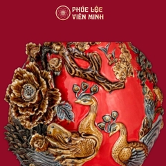 Tỳ Bà Phú Quý Trường Xuân 40cm Men Đỏ Gốm Sứ Bát Tràng - Phúc Lộc Viên Minh