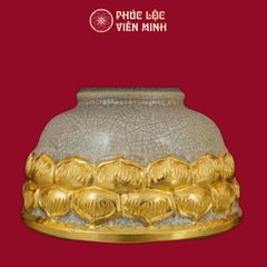Bộ Đài Thờ Sen Men Rạn Đắp Nổi Dát Vàng Gốm Sứ Bát Tràng - Phúc Lộc Viên Minh