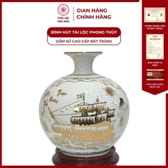Bình Hút Lộc Nhị Cảnh Thuận Buồm Xuôi Gió, Sen Cá Phúc Dán Decal Vàng Kim Gốm Sứ Bát Tràng - Phúc Lộc Viên Minh