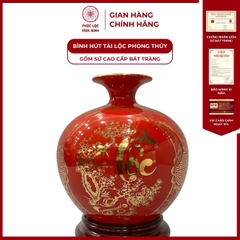 Bình Hút Lộc Tam Cảnh Phúc Lộc Thọ Dán Decal Vàng Kim Gốm Sứ Bát Tràng - Phúc Lộc Viên Minh