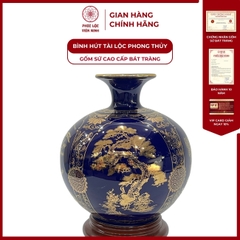 Bình Hút Lộc Tứ Cảnh Decal Vàng Kim Gốm Sứ Bát Tràng - Phúc Lộc Viên Minh