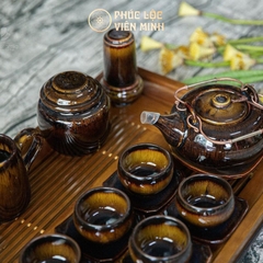 Bộ Ấm Chén Men Hổ Phách Cao Cấp Gốm Sứ Bát Tràng - Phúc Lộc Viên Minh