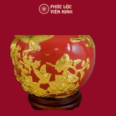 Bình Hút Lộc Phú Quý Trường Xuân Men Đỏ Dát Vàng Gốm Sứ Bát Tràng - Phúc Lộc Viên Minh