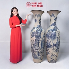 Đôi Lộc Bình Họa Tiết Đơn Cảnh Gốm Sứ Bát Tràng - Phúc Lộc Viên Minh - PL073