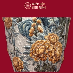Lộc Bình Phú Quý Trường Xuân Đắp Nổi Men Rạn Cao Cấp Gốm Sứ Bát Tràng - Phúc Lộc Viên Minh