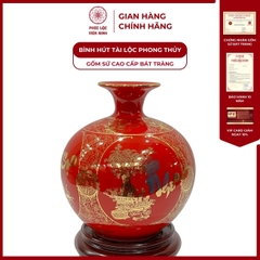 Bình Hút Lộc Tứ Cảnh Vạn Sự Như Ý Cổ Hoa Decal Vàng Kim Gốm Sứ Bát Tràng - Phúc Lộc Viên Minh