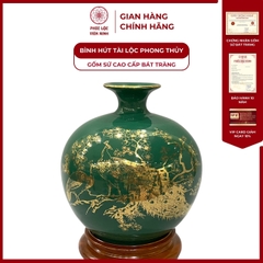 Bình Hút Lộc Chim Công Tài Lộc Dán Decal Vàng Kim Gốm Sứ Bát Tràng - Phúc Lộc Viên Minh