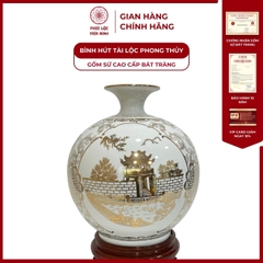 Bình Hút Lộc Tam Cảnh Hà Nội Dán Decal Vàng Kim Gốm Sứ Bát Tràng - Phúc Lộc Viên Minh