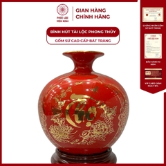 Bình Hút Lộc Tam Cảnh Phúc Lộc Thọ Dán Decal Vàng Kim Gốm Sứ Bát Tràng - Phúc Lộc Viên Minh