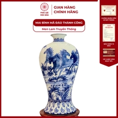 Mai Bình Bát Tràng Men Lam Vẽ Thủ Công - Phúc Lộc Viên Minh - PLMB0005