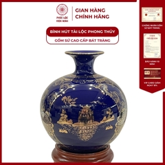 Bình Hút Lộc Tam Cảnh Hà Nội Dán Decal Vàng Kim Gốm Sứ Bát Tràng - Phúc Lộc Viên Minh