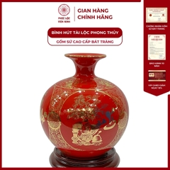 Bình Hút Lộc Tứ Cảnh Vạn Sự Như Ý Cổ Hoa Decal Vàng Kim Gốm Sứ Bát Tràng - Phúc Lộc Viên Minh