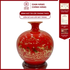Bình Hút Lộc Nhị Cảnh Thuận Buồm Xuôi Gió, Mã Đáo Thành Công Dán Decal Vàng Kim Gốm Sứ Bát Tràng - Phúc Lộc Viên Minh