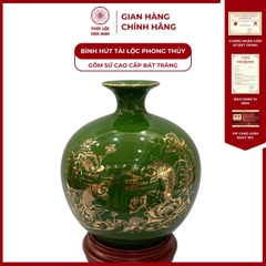 Bình Hút Lộc Song Ngư Vọng Nguyệt Dán Decal Vàng Kim Gốm Sứ Bát Tràng - Phúc Lộc Viên Minh