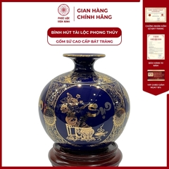 Bình Hút Lộc Tứ Cảnh Vạn Sự Như Ý Cổ Hoa Decal Vàng Kim Gốm Sứ Bát Tràng - Phúc Lộc Viên Minh