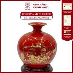 Bình Hút Lộc Thuận Buồm Xuôi Gió Dán Decal Vàng Kim Gốm Sứ Bát Tràng - Phúc Lộc Viên Minh