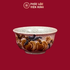 Bát Thờ Đào Men Rạn Gốm Sứ Bát Tràng - Phúc Lộc Viên Minh