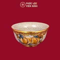 Bát Thờ Đào Men Rạn Bọc Đồng Thếp Vàng Gốm Sứ Bát Tràng - Phúc Lộc Viên Minh