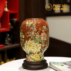 Bình Hoa Cao Cấp Đắp Nổi Độc Bản Gốm Sứ Bát Tràng - Phúc Lộc Viên Minh - VM432