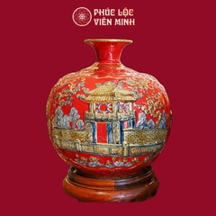 Bình Hút Lộc Hà Nội Men Đỏ Vẽ Vàng Gốm Sứ Bát Tràng - Phúc Lộc Viên Minh