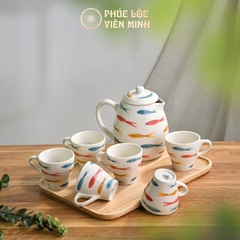 Bộ Ấm Chén Cao Cấp Gốm Sứ Bát Tràng - Phúc Lộc Viên Minh - VM154