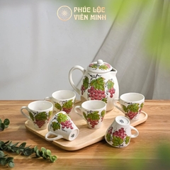 Bộ Ấm Chén Cao Cấp Gốm Sứ Bát Tràng - Phúc Lộc Viên Minh - VM153