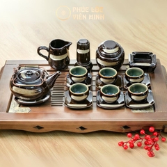 Bộ Ấm Chén Men Mật Phẩy Cao Cấp Gốm Sứ Bát Tràng - Phúc Lộc Viên Minh