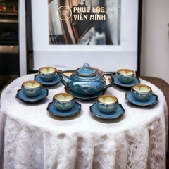 Bộ Ấm Chén Thiên Nga Xanh Cao Cấp Gốm Sứ Bát Tràng - Phúc Lộc Viên Minh