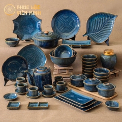 Bộ Đồ Ăn Men Hỏa Biến Xanh Lam Cao Cấp Gốm Sứ Bát Tràng - Phúc Lộc Viên Minh