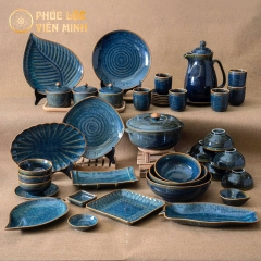 Bộ Đồ Ăn Men Hỏa Biến Xanh Lam Cao Cấp Gốm Sứ Bát Tràng - Phúc Lộc Viên Minh