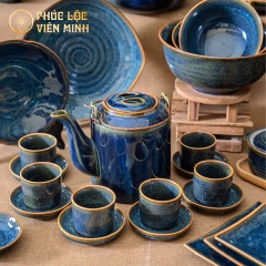 Bộ Đồ Ăn Men Hỏa Biến Xanh Lam Cao Cấp Gốm Sứ Bát Tràng - Phúc Lộc Viên Minh