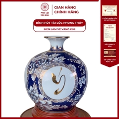 Bình Hút Lộc Tứ Cảnh Men Lam Vẽ Vàng Kim Gốm Sứ Bát Tràng - Phúc Lộc Viên Minh