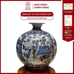 Bình Hút Lộc Tứ Cảnh Men Lam Vẽ Vàng Kim Gốm Sứ Bát Tràng - Phúc Lộc Viên Minh