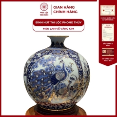 Bình Hút Lộc Tứ Cảnh Men Lam Vẽ Vàng Kim Gốm Sứ Bát Tràng - Phúc Lộc Viên Minh
