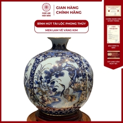 Bình Hút Lộc Tứ Cảnh Men Lam Vẽ Vàng Kim Gốm Sứ Bát Tràng - Phúc Lộc Viên Minh