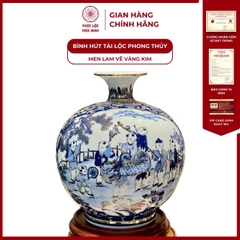 Bình Hút Lộc Nhị Cảnh Bách Nhi Đồ Men Lam Vẽ Vàng Kim Gốm Sứ Bát Tràng - Phúc Lộc Viên Minh